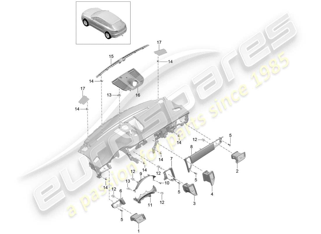 porsche 2016 (macan) accesorios diagrama de piezas