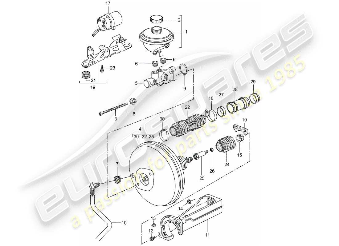 porsche 2000 (986 boxster) cilindro maestro de freno - refuerzo de freno - bomba de embrague diagrama de piezas
