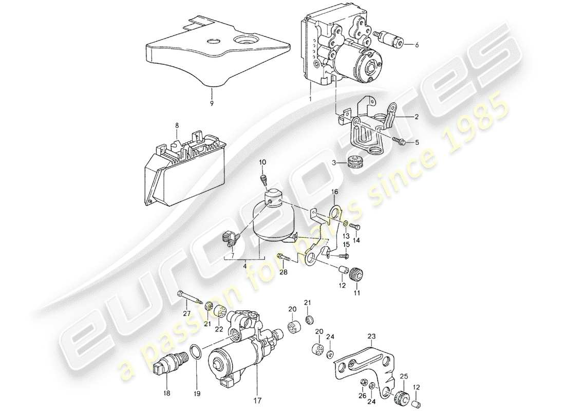 porsche 1994 (993) grupo hidráulico - sistema de freno antibloqueo -abs- - mando - ver información técnica - gr.4 nr3/94 esquema de piezas