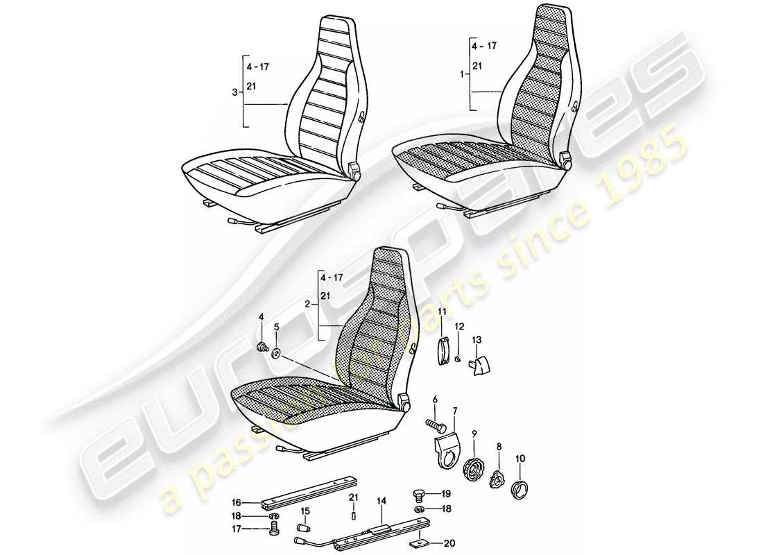 porsche 1985 (911) asiento delantero - completo - d >> - mj 1984 diagrama de piezas