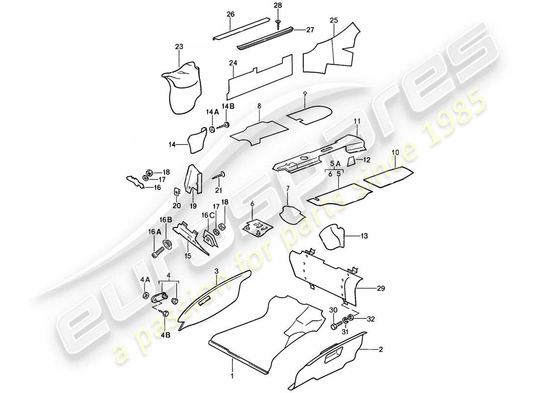 porsche 1986 (911) equipamiento interior diagrama de piezas