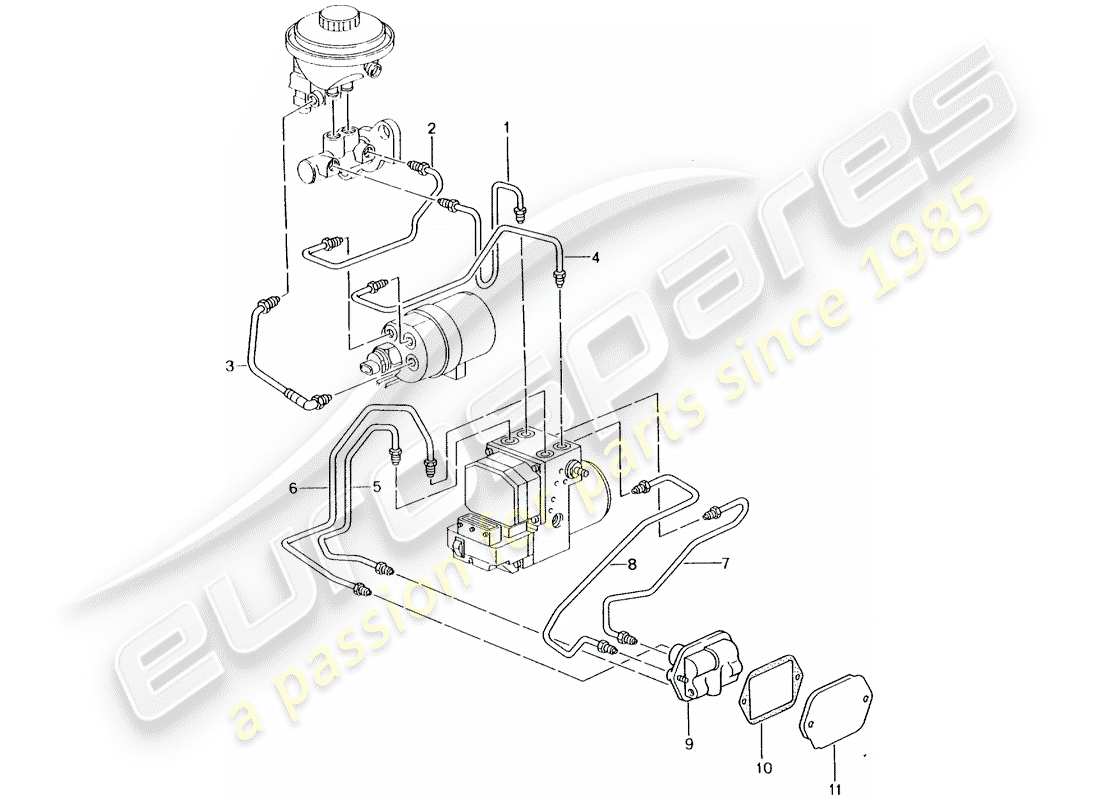 porsche 2001 (996 turbo / gt2) líneas de freno - extremo delantero diagrama de piezas