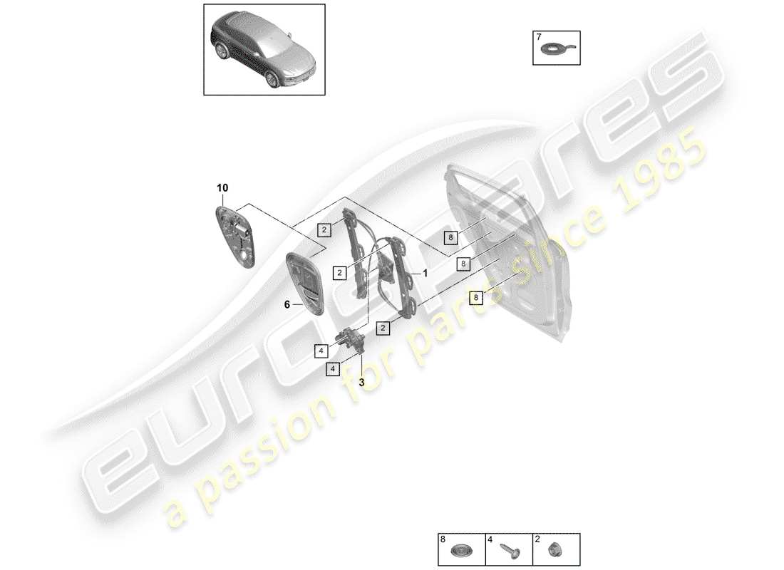 porsche 2020 (cayenne e3 9ya/9yb) diagrama de pieza del regulador de ventana