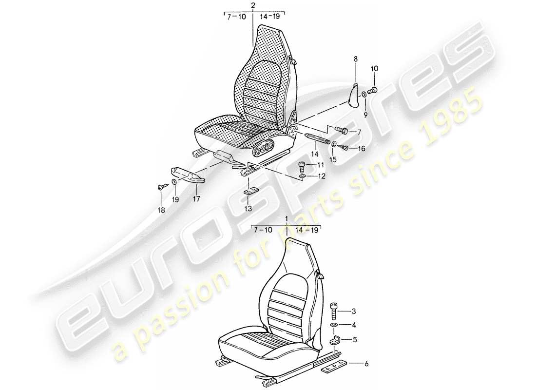 porsche 1987 (959) diagrama de piezas del asiento delantero