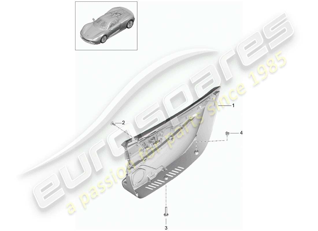 porsche 2015 (918 spyder) diagrama de piezas del panel de puerta