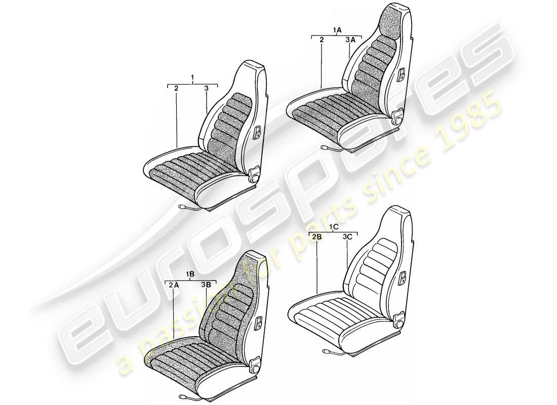 porsche 1982 (944) asiento delantero - completo - cubierta del asiento diagrama de piezas