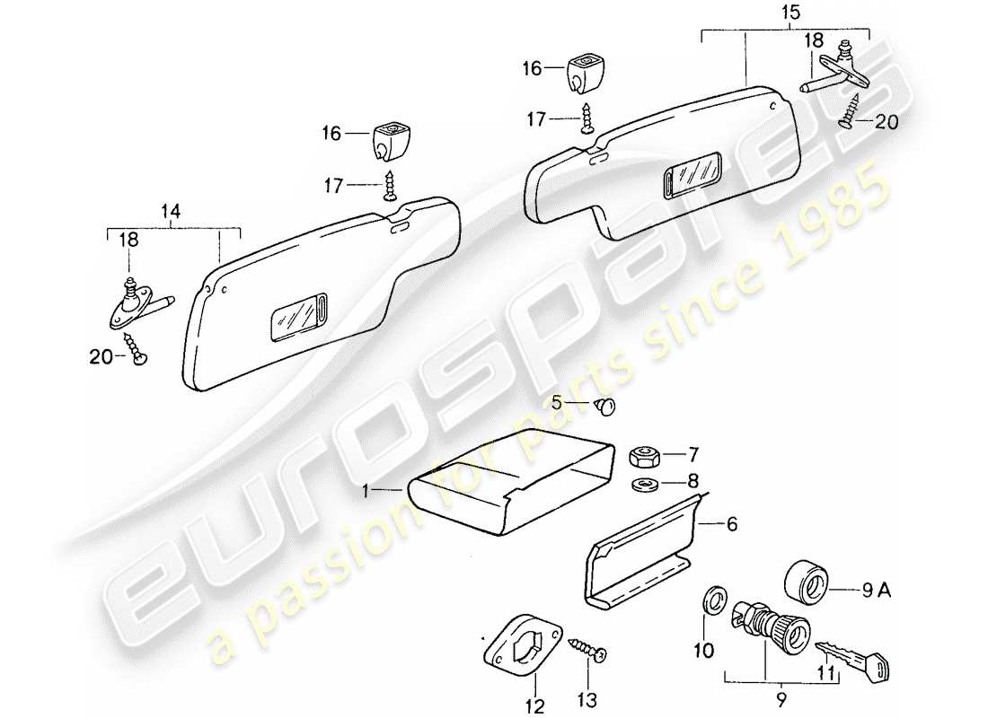 porsche 1987 (959) guantera - diagrama de piezas sun vizor