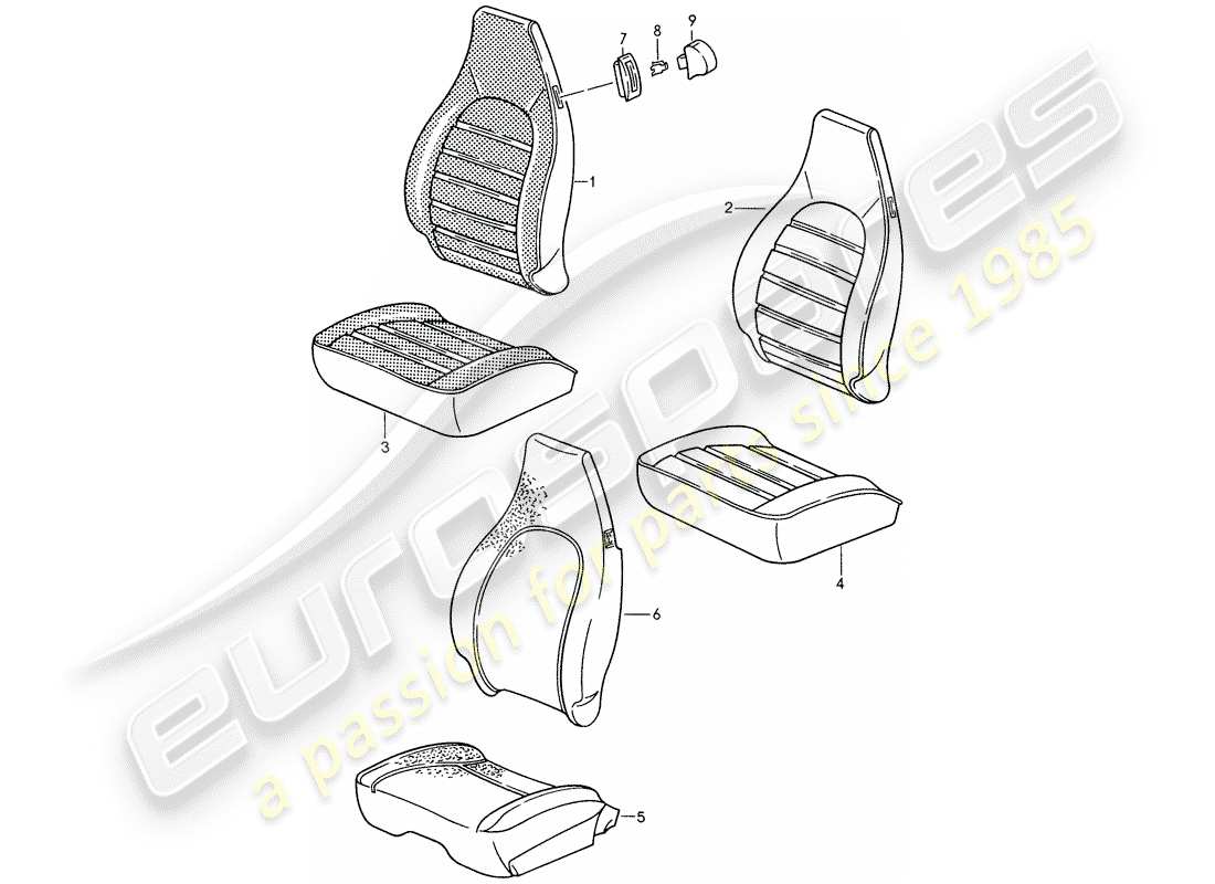 porsche 1988 (959) asiento delantero - cubierta diagrama de piezas