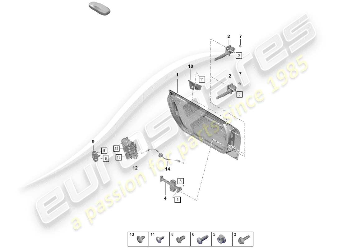 porsche 2019 (718 boxster spyder) carcasa de la puerta diagrama de piezas