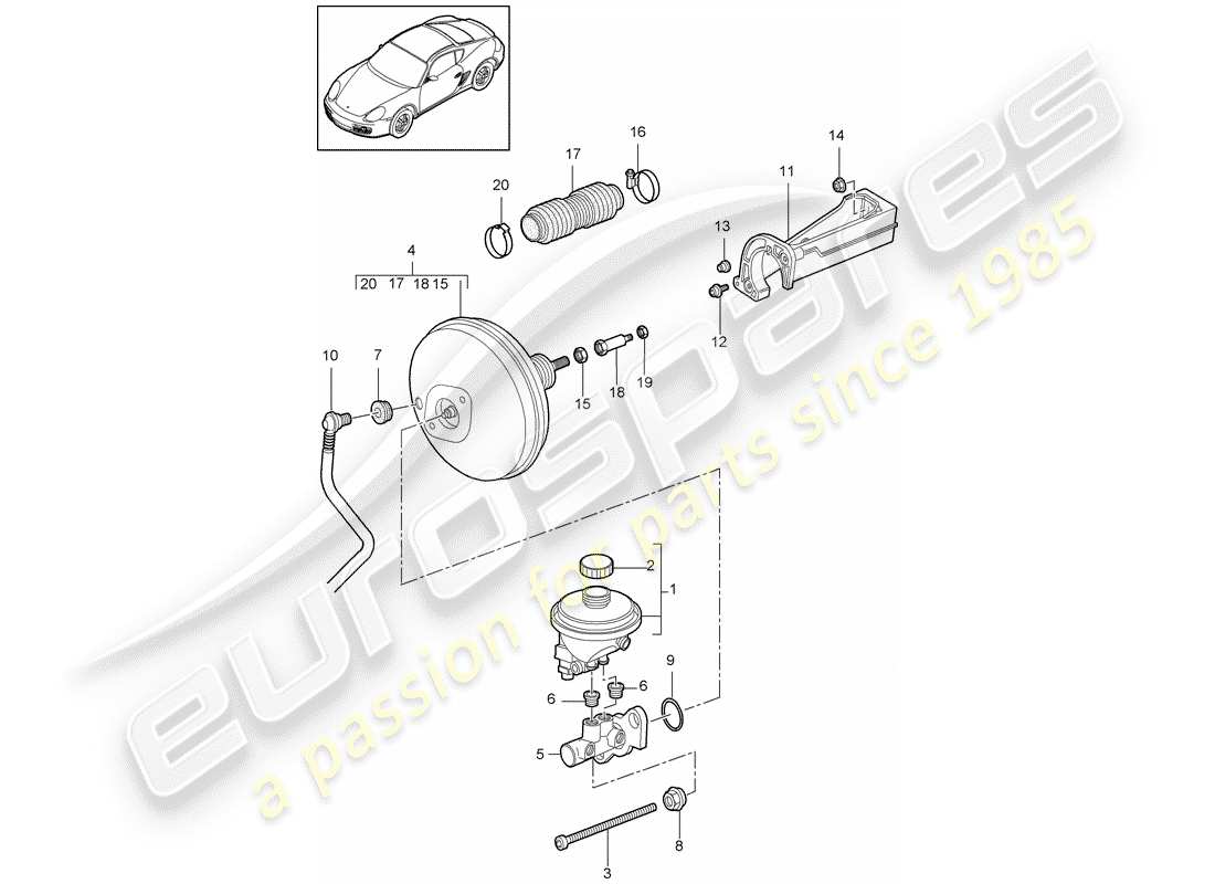 porsche 2012 (987 cayman) cilindro maestro del freno diagrama de piezas