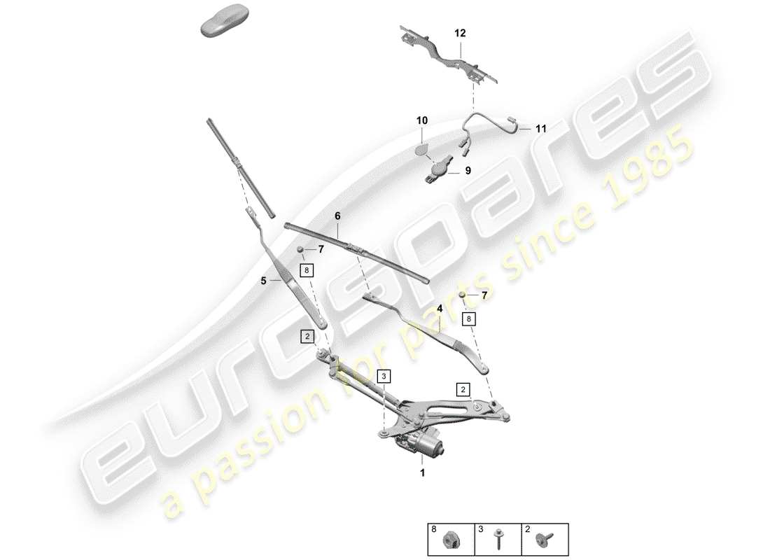 porsche 2019 (718 boxster spyder) sistema limpiaparabrisas compl. diagrama de piezas