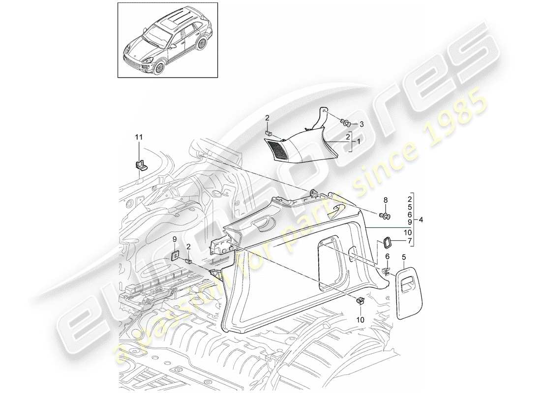 porsche 2016 (cayenne e2 92a) diagrama de piezas del revestimiento
