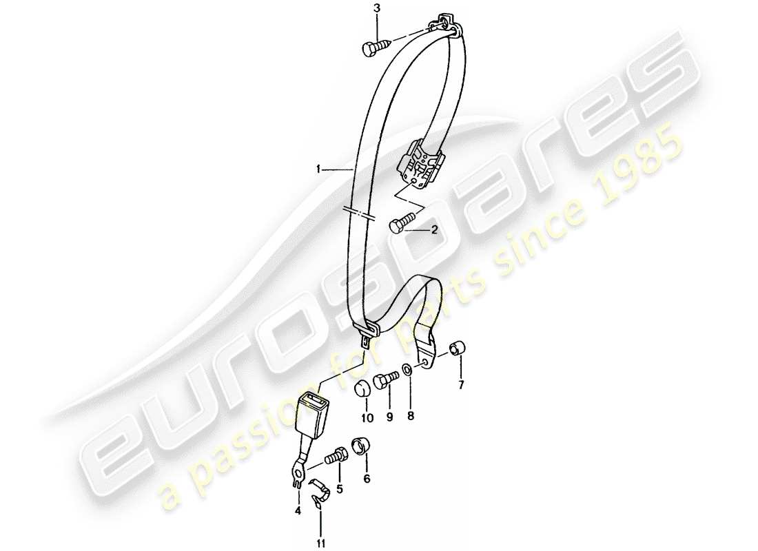 porsche 996 (2001) diagrama de piezas del cinturón de seguridad de tres puntos