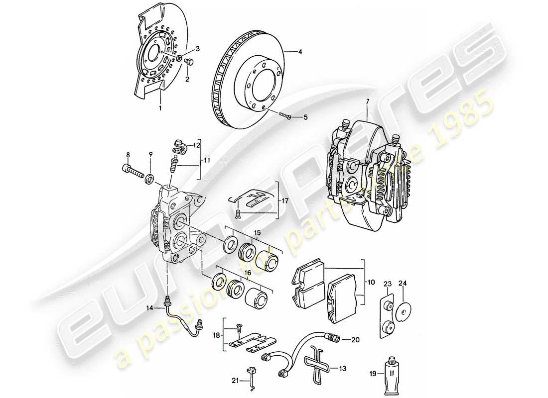 porsche 1989 (944) frenos de disco - eje delantero diagrama de piezas
