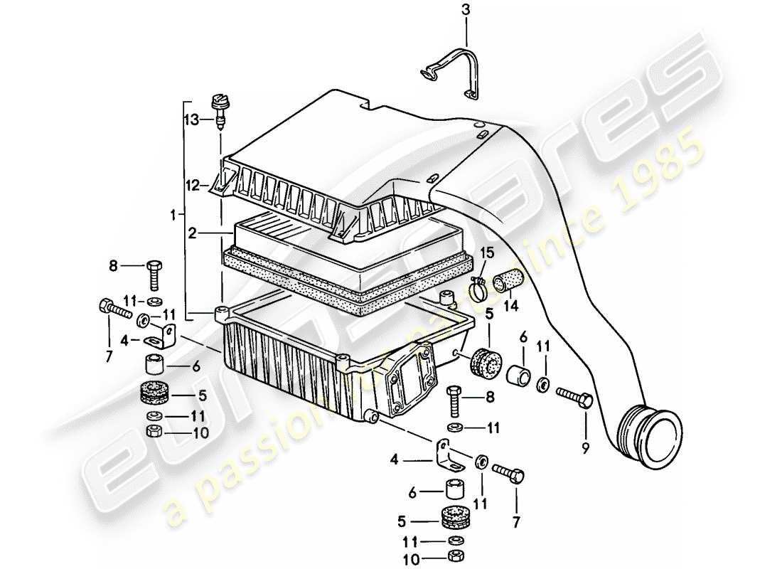 porsche 1986 (944) sistema de limpieza de aire diagrama de piezas