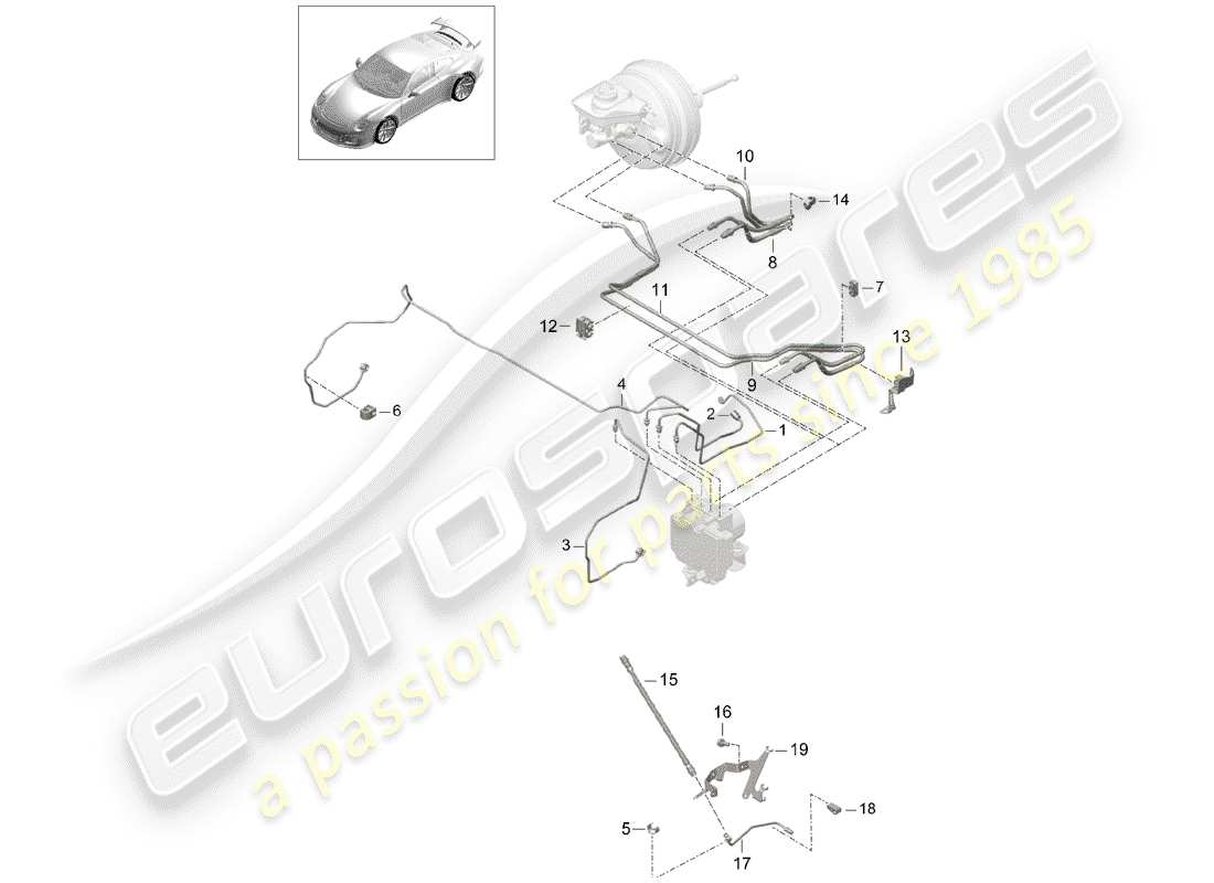porsche 2014 (991-1 r/gt3/rs) línea de freno diagrama de piezas
