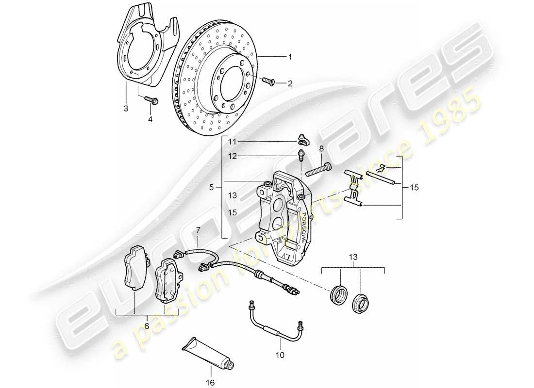 porsche 2009 997-2 turbo / gt2 frenos de disco diagrama de piezas