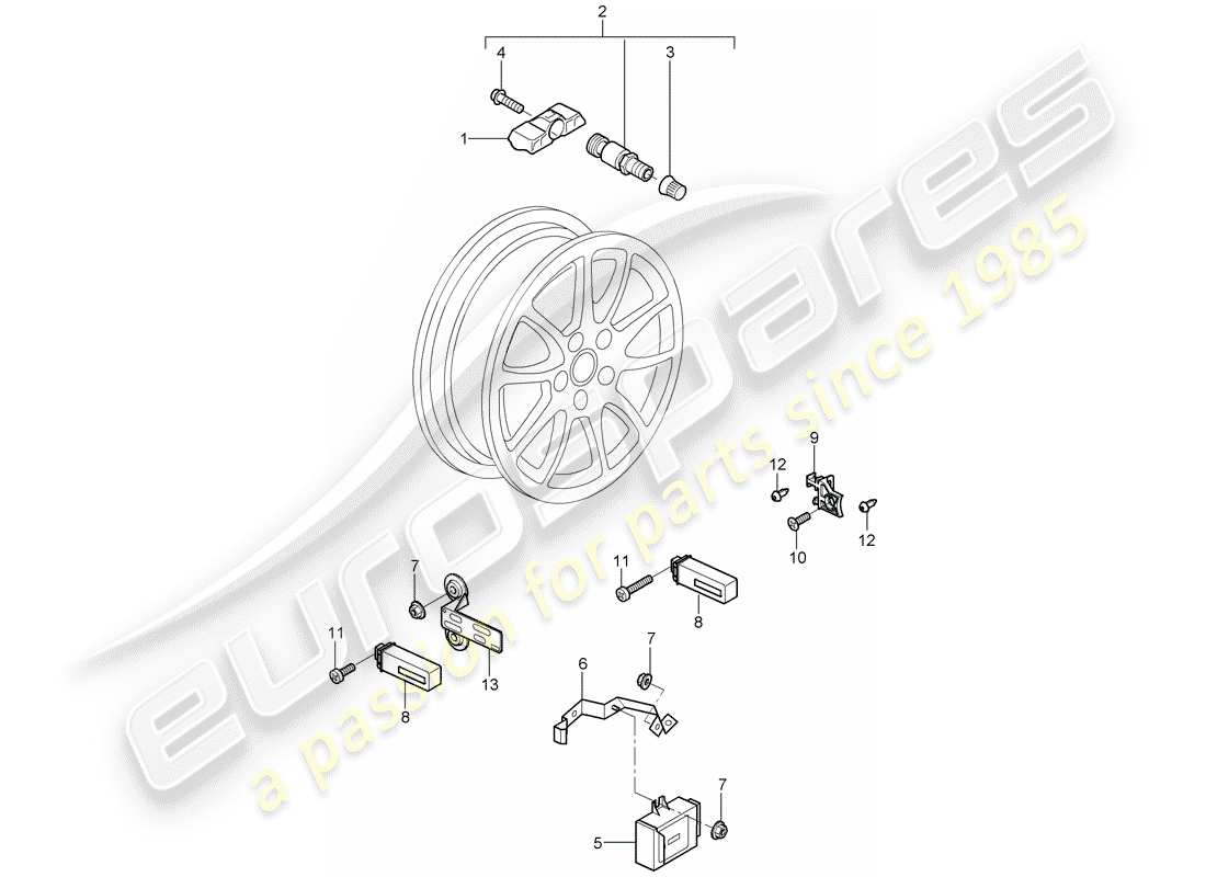 porsche 997 gt3 (2011) sistema de control de presión de neumáticos diagrama de piezas