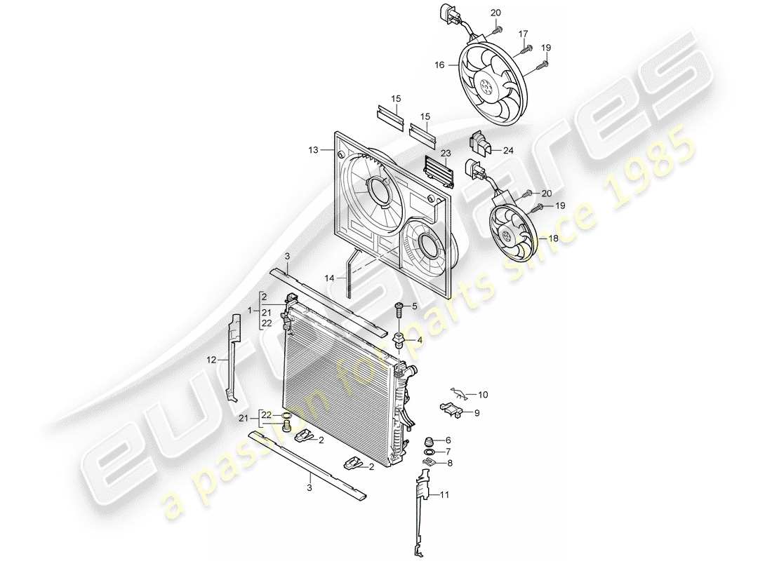 porsche 2005 (cayenne e1 9pa) diagrama de piezas de refrigeración por agua
