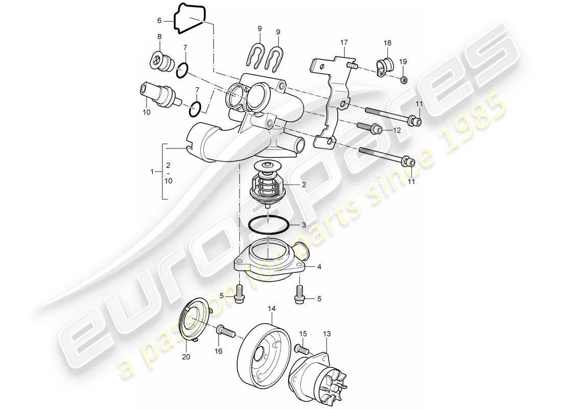 porsche 2005 (cayenne e1 9pa) diagrama de piezas de la bomba de agua