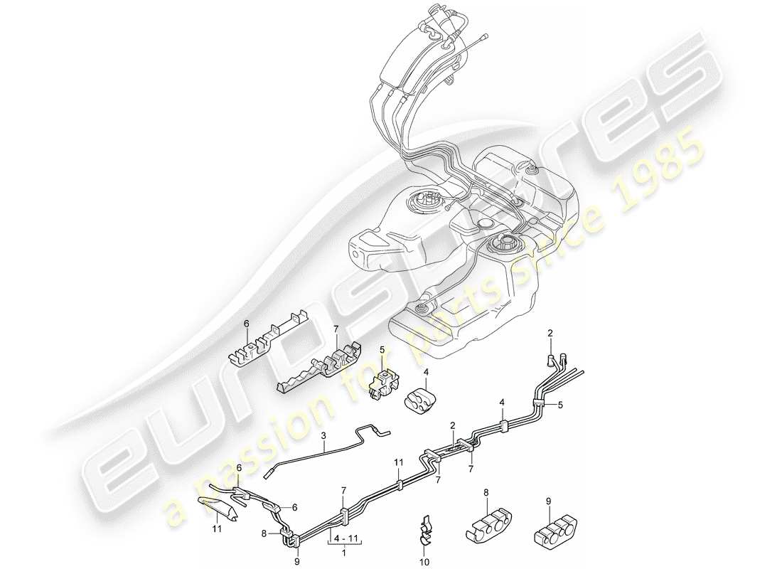 porsche 2005 (cayenne e1 9pa) diagrama de piezas del sistema de suministro de combustible