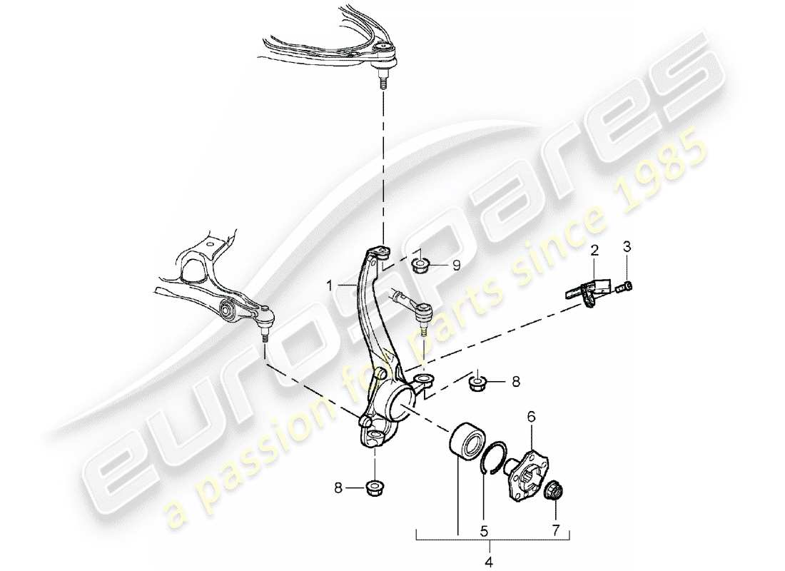 porsche 2003 (cayenne e1 9pa) diagrama de piezas del cojinete de pivote