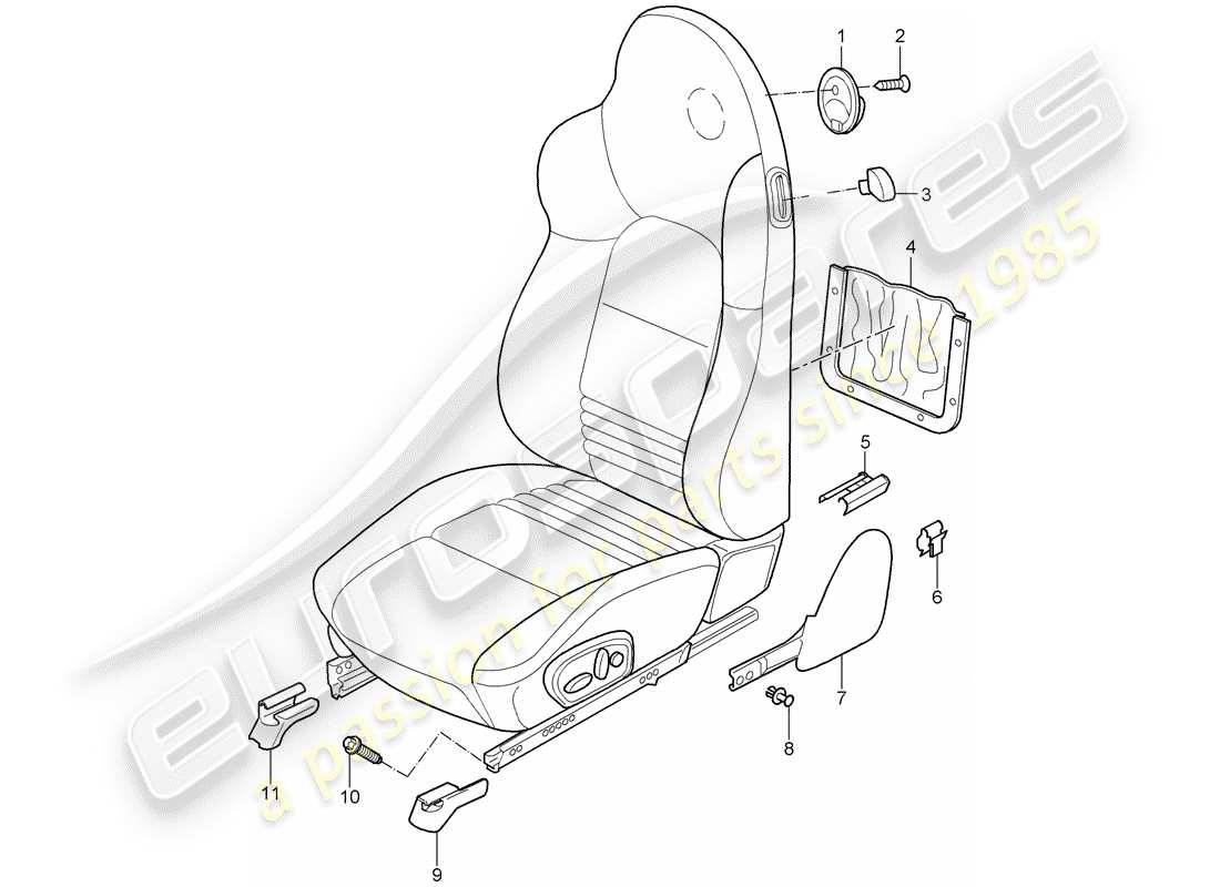 porsche 2005 (996 turbo / gt2) asiento deportivo diagrama de piezas