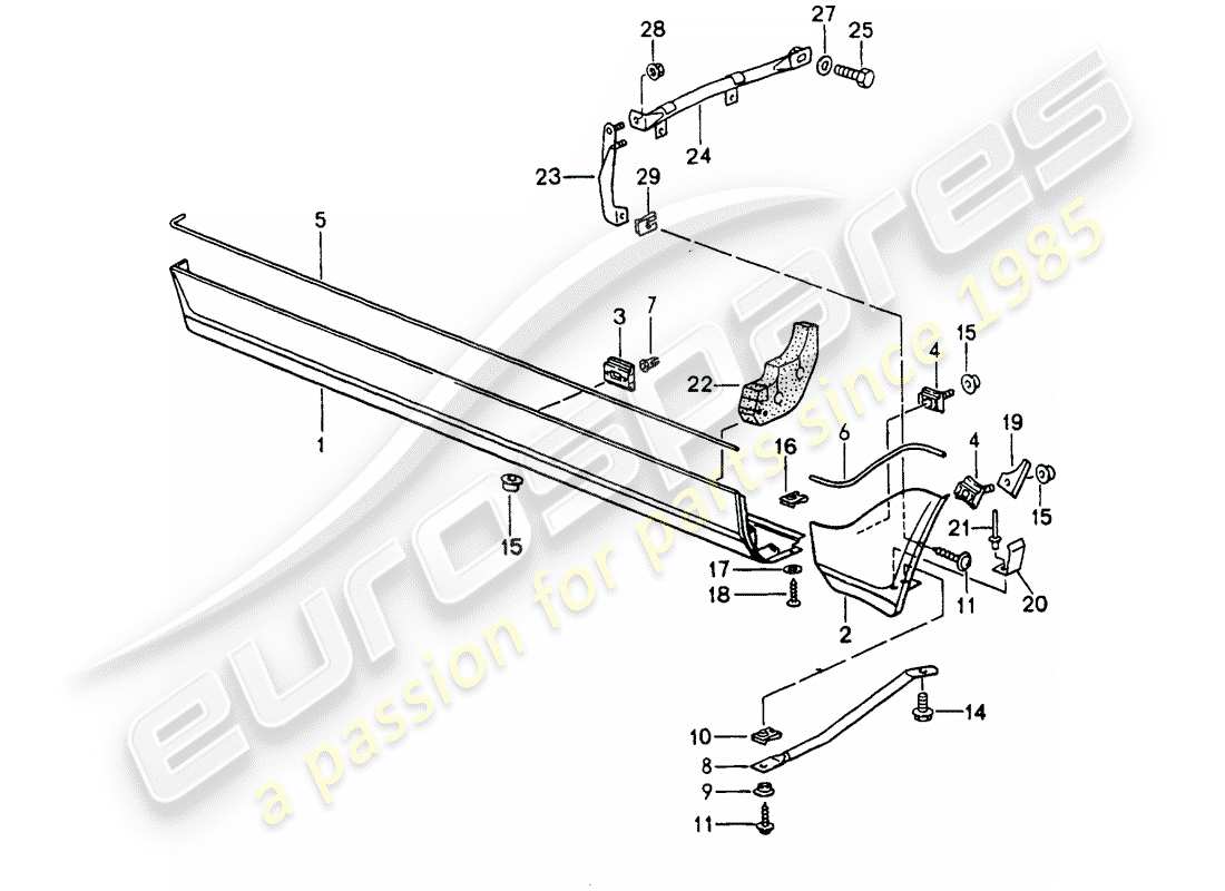 porsche 1991 (964) moldura de larguero diagrama de piezas