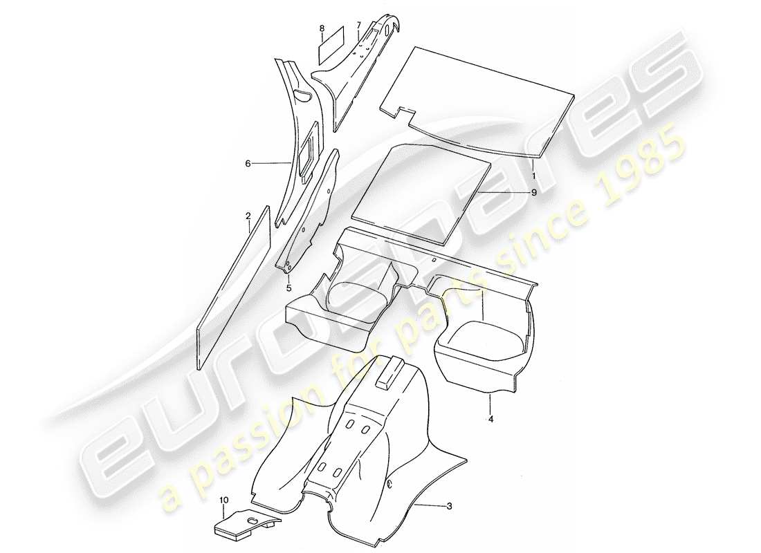porsche 1990 (928) carcasa del cuerpo - absorbentes de sonido diagrama de piezas