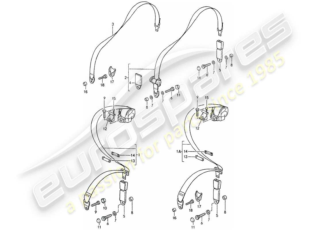 porsche 1989 (964) cinturón de seguridad diagrama de piezas