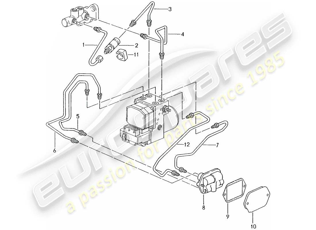 porsche 2004 (986 boxster) línea de freno - extremo delantero diagrama de piezas