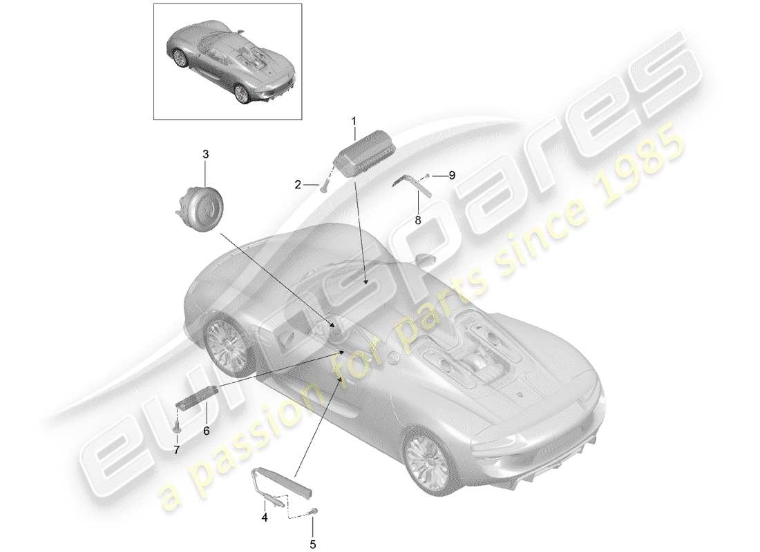 porsche 2015 (918 spyder) diagrama de piezas del airbag