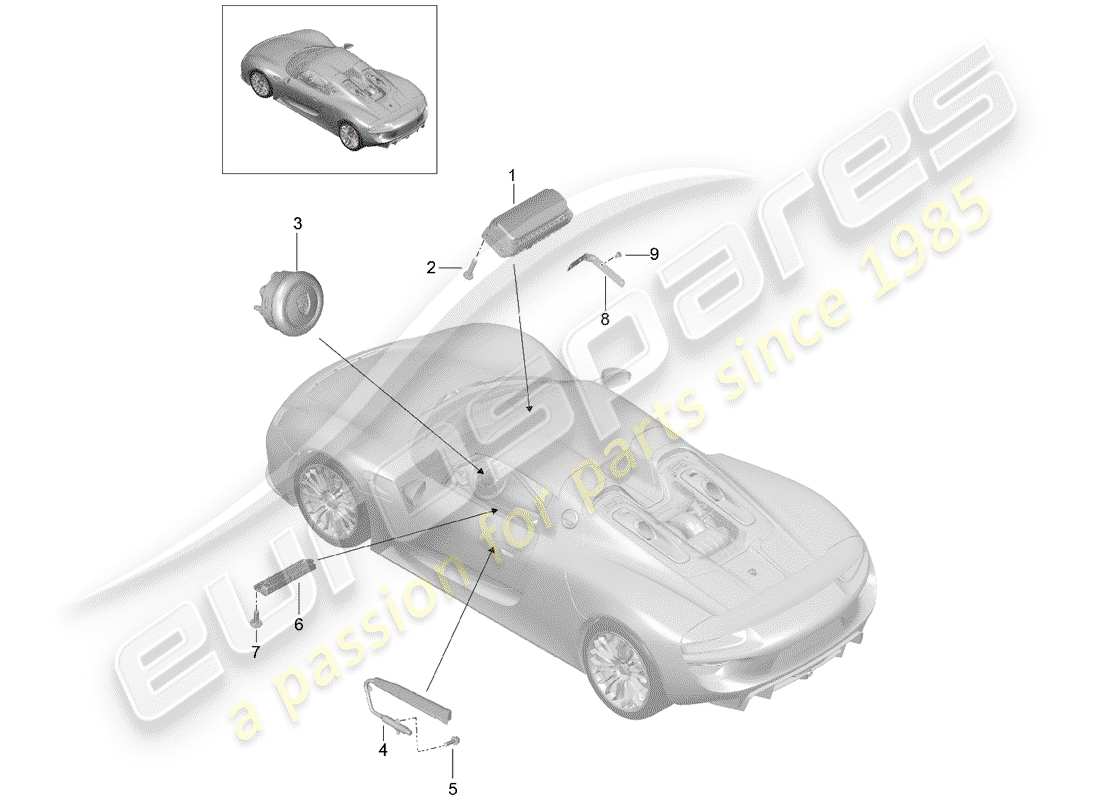 porsche 918 spyder (2015) bolsa de aire diagrama de piezas