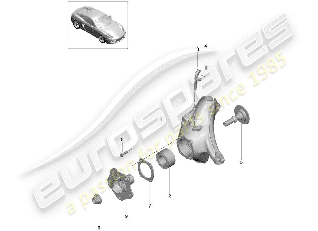 porsche 2015 (981 cayman) portador de ruedas diagrama de piezas