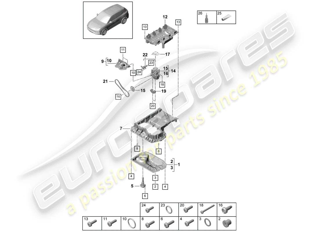 porsche 2020 (cayenne e3 9ya/9yb) diagrama de piezas de la carcasa conductora de aceite
