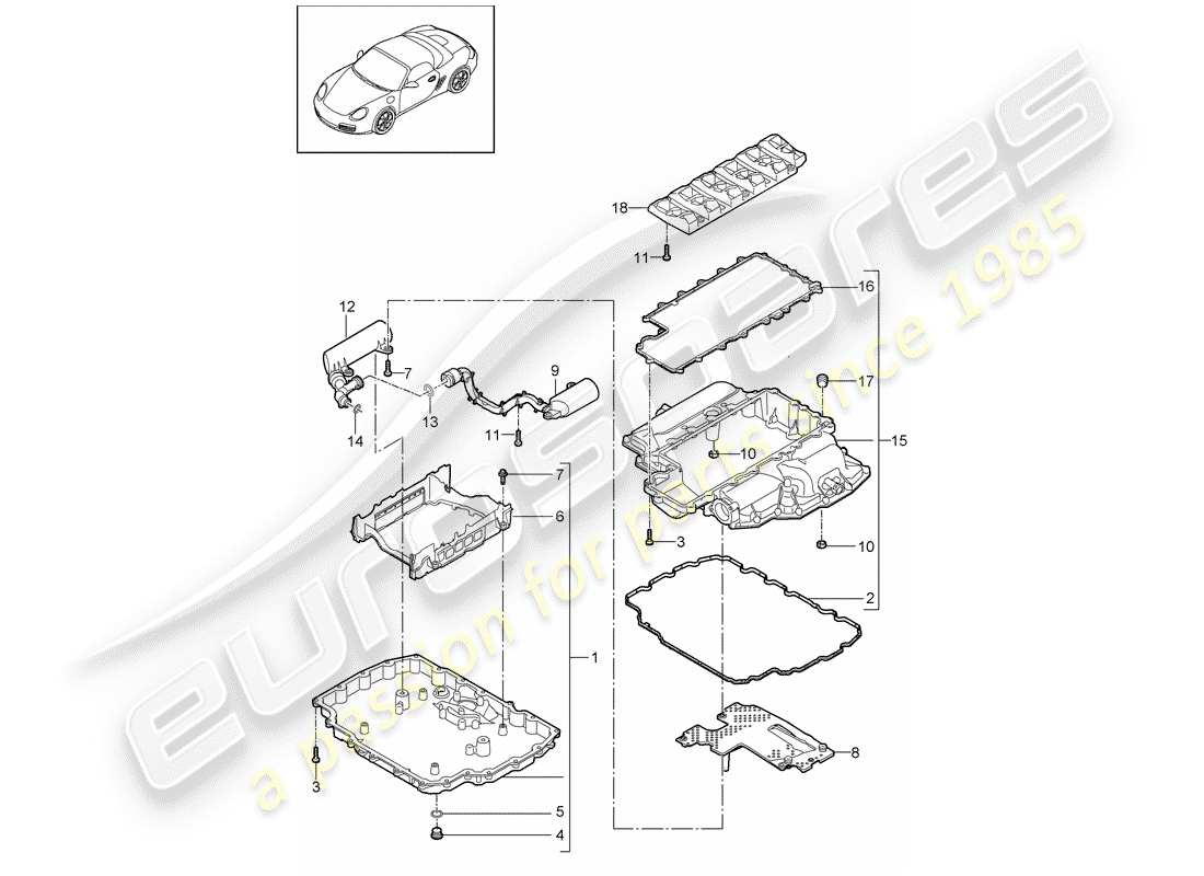 porsche 2012 (987 boxster) colector de aceite diagrama de piezas
