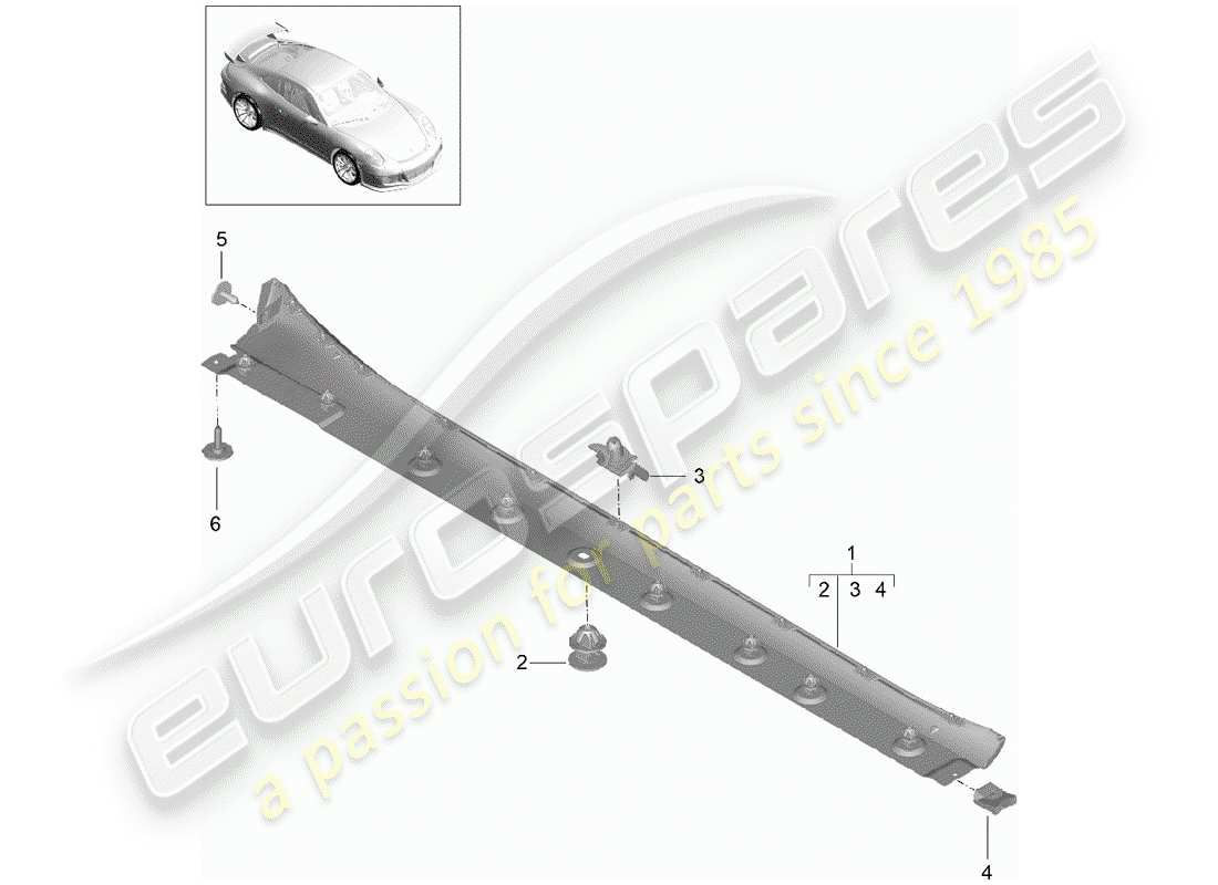 porsche 2017 (991-2 r/gt3/rs) diagrama de piezas del guarnecido de los miembros laterales
