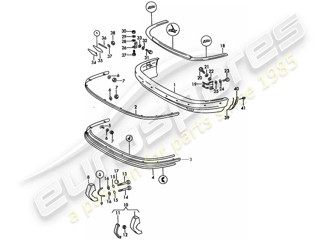 porsche 1966 (911/912) parachoques - d - mj 1969>> diagrama de piezas