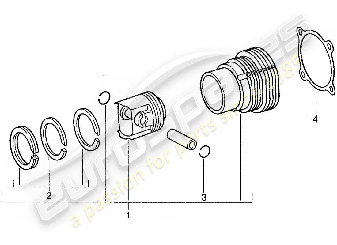 porsche 1987 (959) cilindro con pistones diagrama de piezas