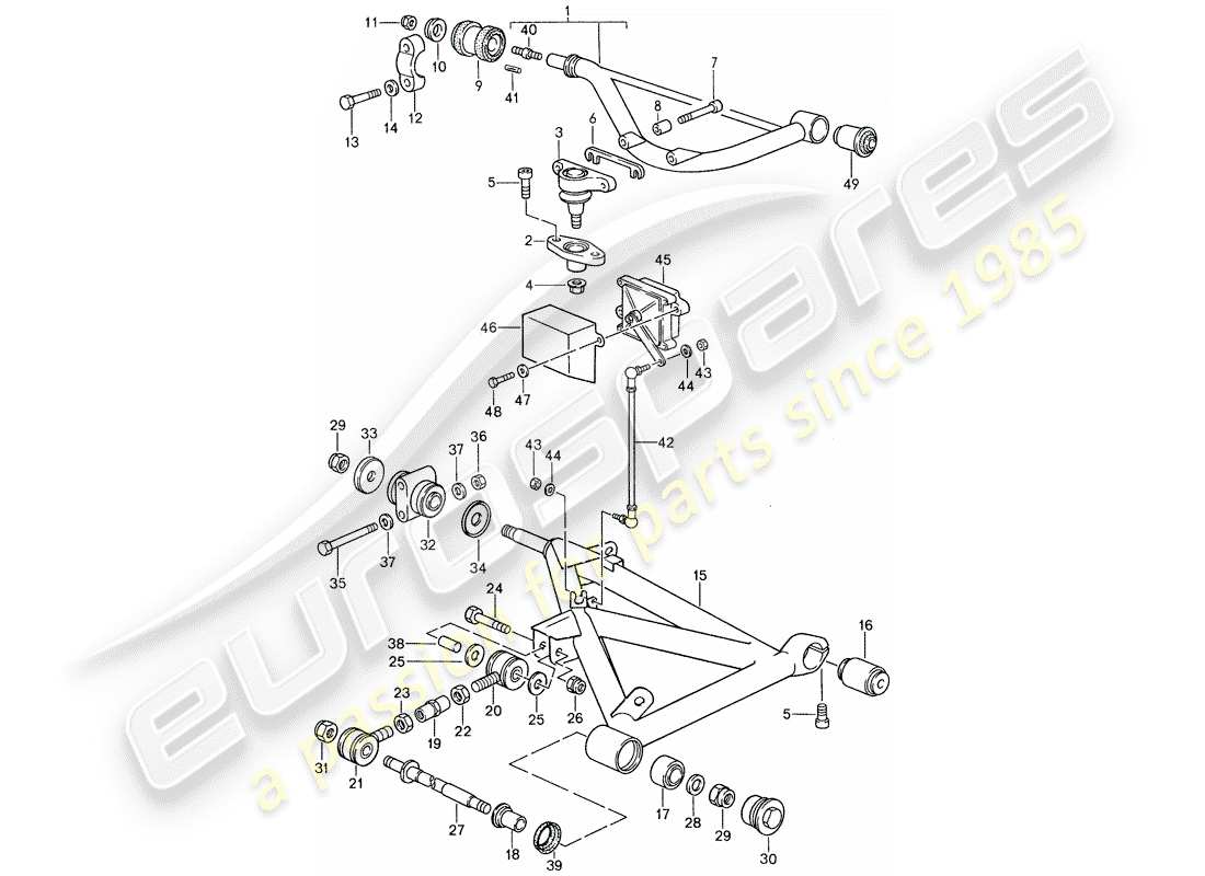porsche 1987 (959) dirección del eje trasero diagrama de piezas