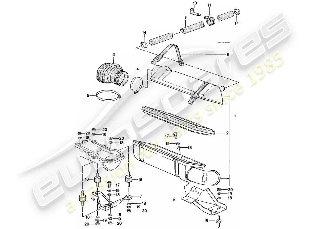 porsche 1977 (924) sistema de limpieza de aire diagrama de piezas