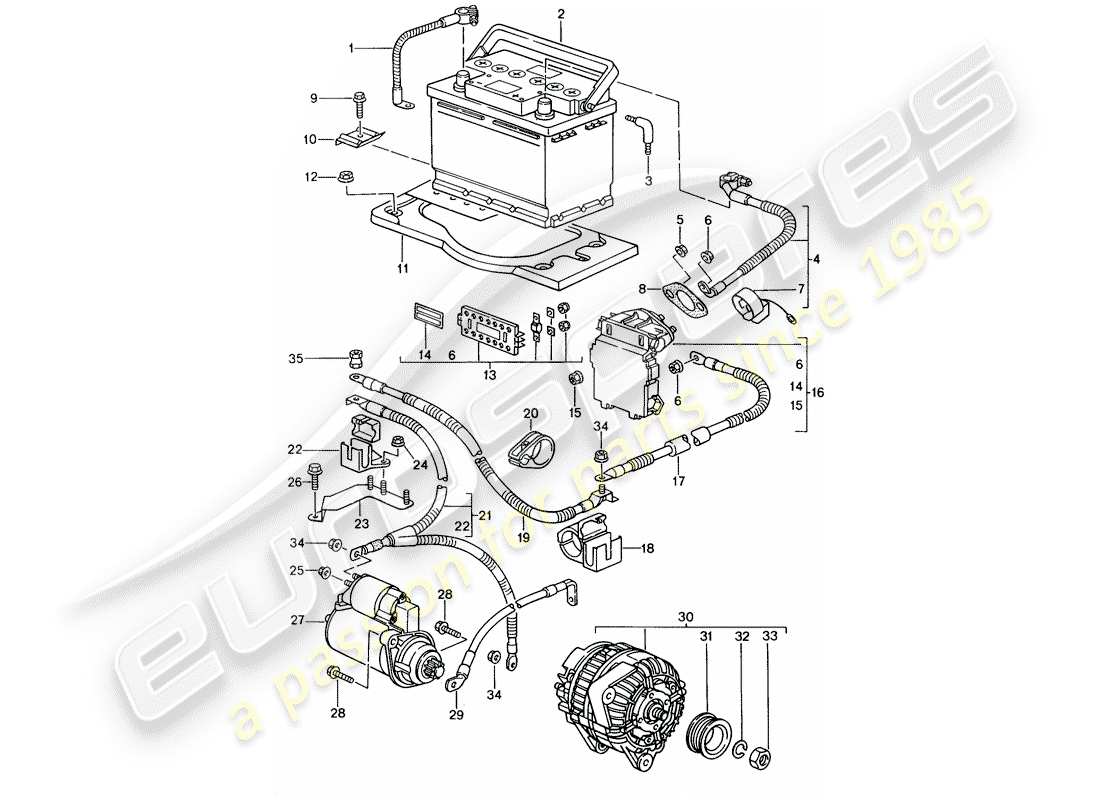 porsche 2004 (996) bateria - distribuidor - (depósito > tapa del estrangulador > - intercambiador de calor) - diagrama de piezas del alternador