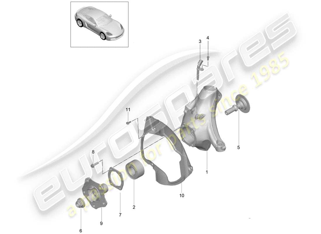 porsche 718 cayman (2020) diagrama de piezas del portador de ruedas