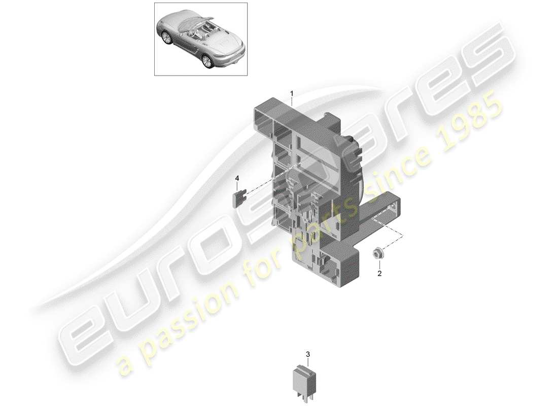 porsche 718 boxster (2019) diagrama de piezas de la caja de fusibles/placa de relé