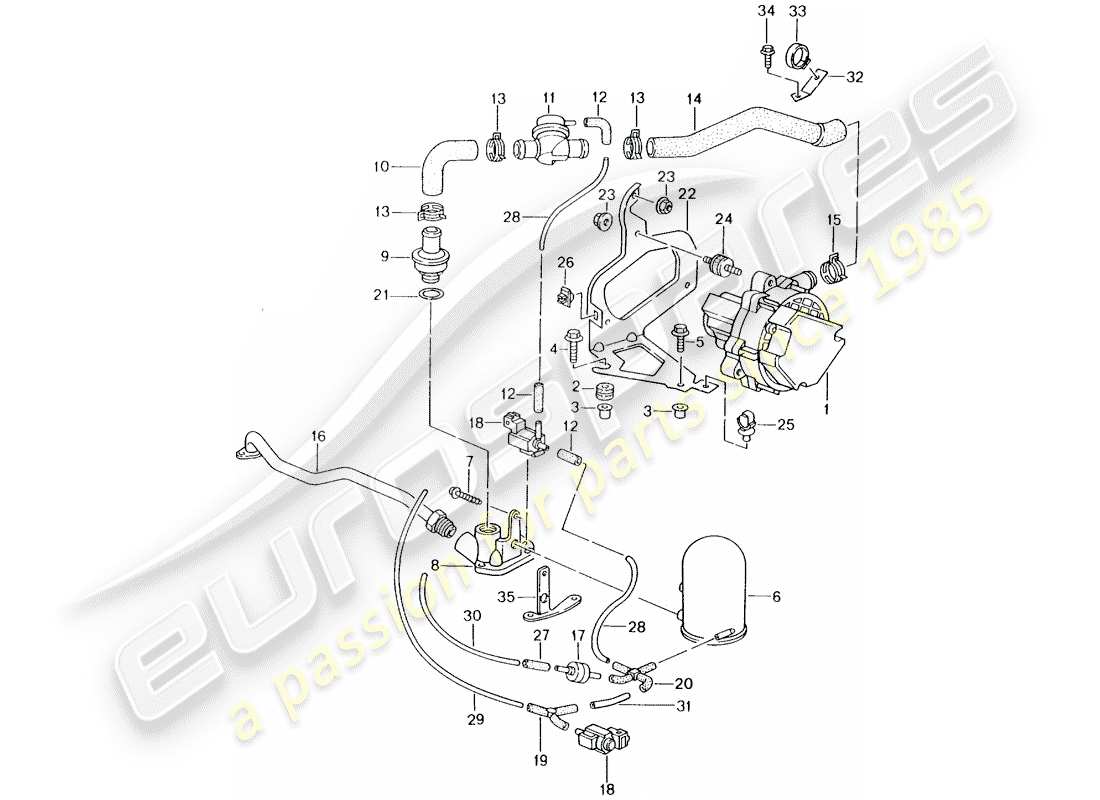porsche 2005 (996) bomba de aire secundario diagrama de piezas
