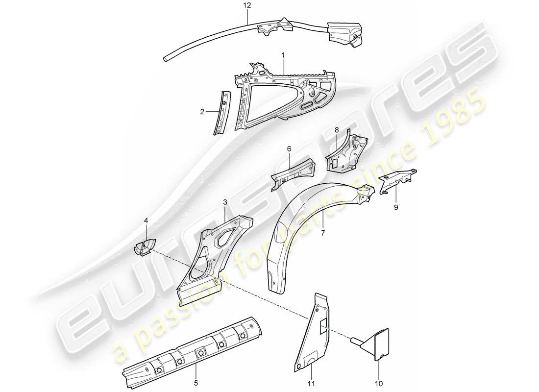 porsche 2005 (996) diagrama de piezas del panel lateral