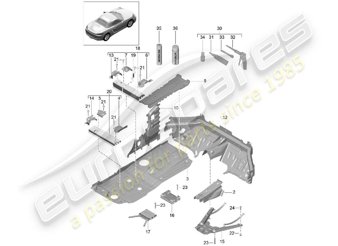 porsche 718 boxster (2019) placas de piso diagrama de piezas