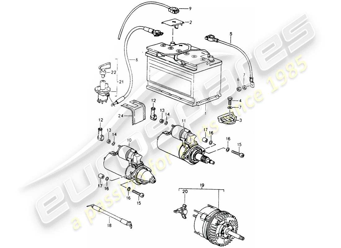 porsche 1990 (964) bateria - arranque - alternador diagrama de piezas