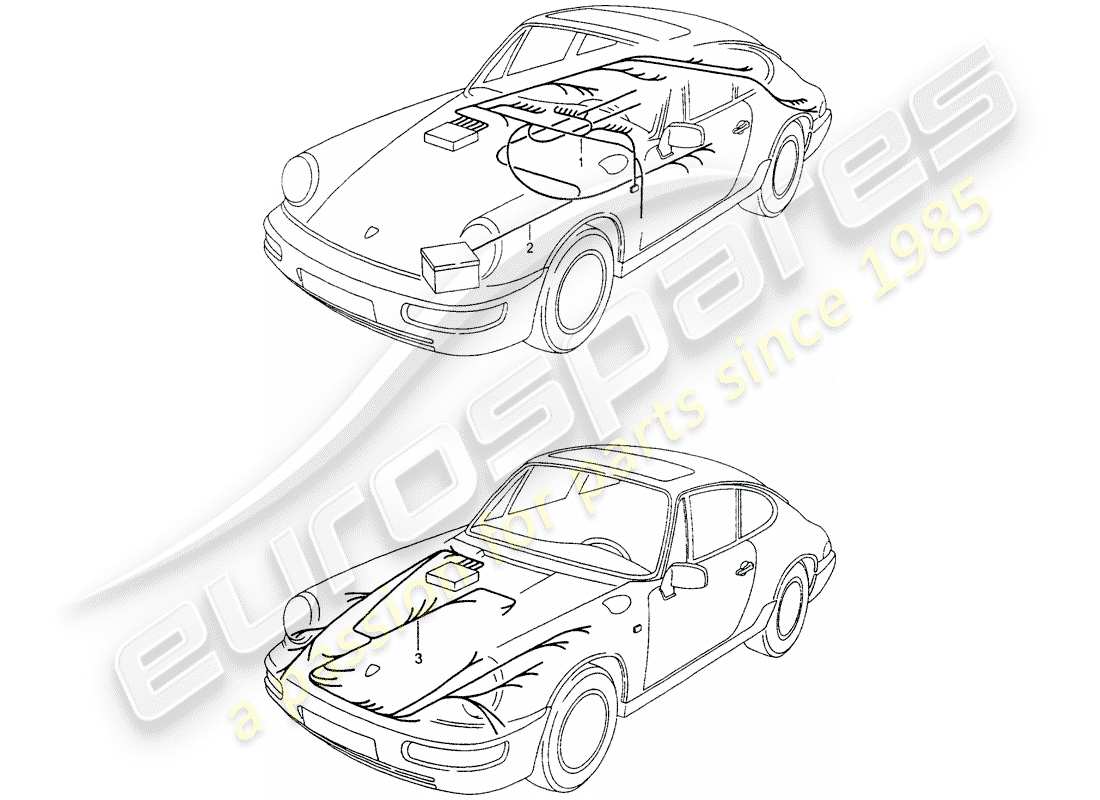 porsche 1994 (964) mazo de cables - habitáculo - bateria de arranque - maletero delantero esquema de piezas