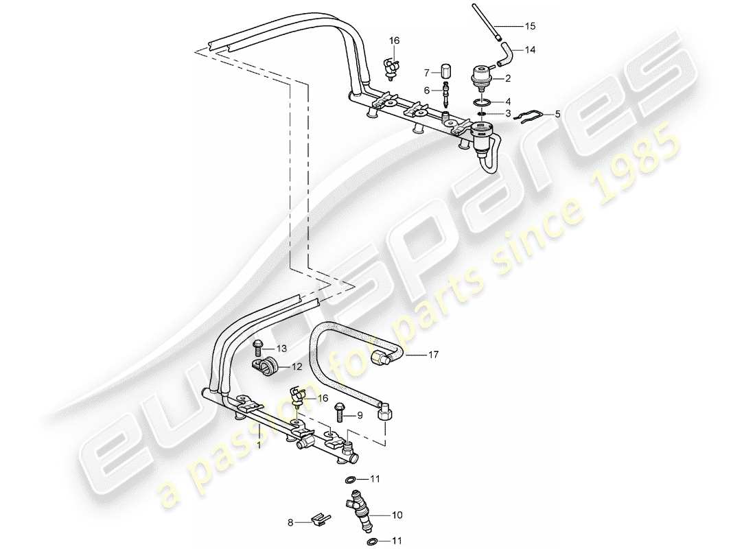 porsche 2005 (996) tubo de recogida de combustible diagrama de piezas